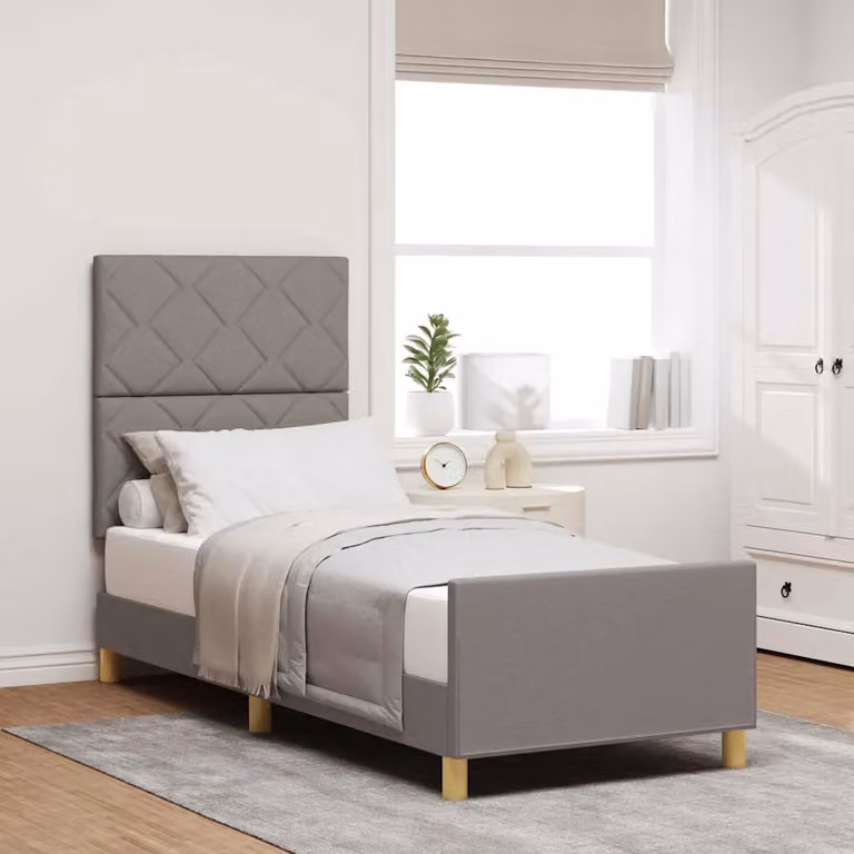 Struttura del letto con testiera Talpa vidaXL in tessuto e legno, disponibile in beige o grigio, L/P/H: 80 x 200 cm