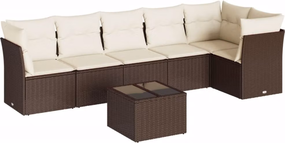 Set Divano da Giardino 7pz con Cuscini Marrone in Polyrattan