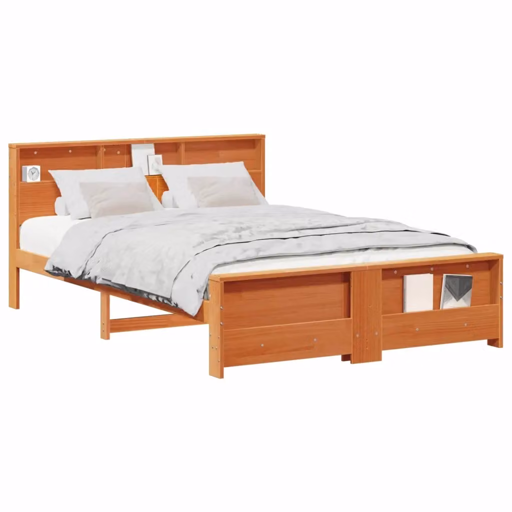 Struttura letto con scaffali laterali vidaXL in legno di pino marrone cerato 140 x 200 cm – 2
