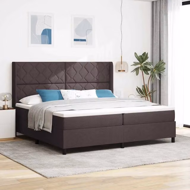 Letto moderno vidaXL con molle a sacchetto e illuminazione LED sottostante, rivestimento in tessuto marrone, L/P/H: 200 x 200 x 28 cm