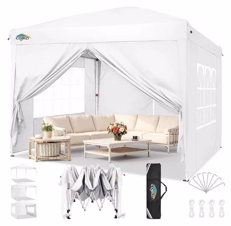 Gazebo da esterno 3x3 metri, impermeabile, stabile, resistente alle intemperie invernali, con 4 pannelli laterali, altezza regolabile, protezione UV 50+, colore bianco