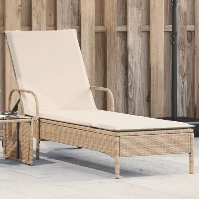 Lettino prendisole vidaXL in polyrattan beige con ruote e cuscino regolabile per giardino e terrazzo – 1