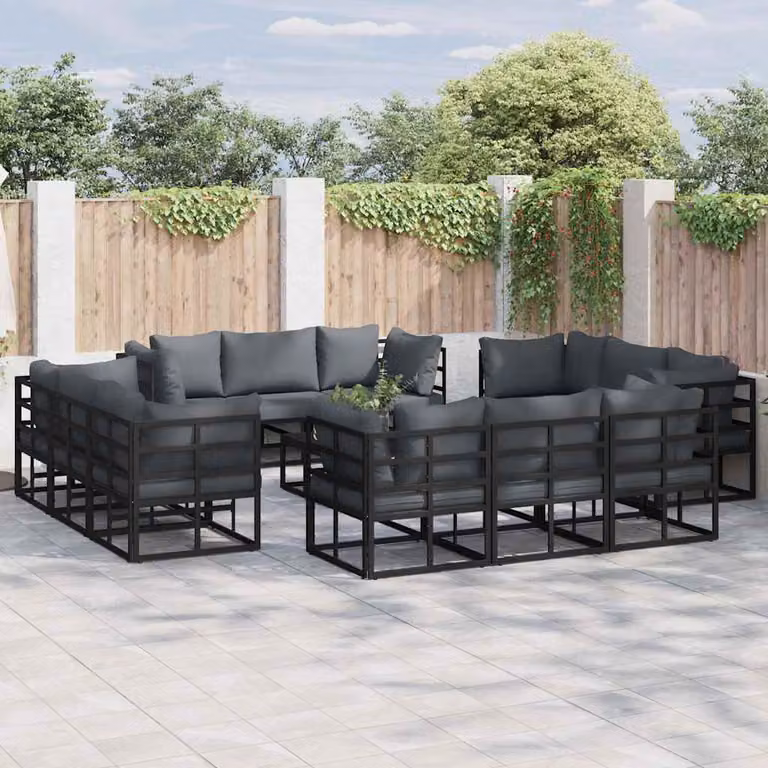 vidaXL Set Divano da Giardino a L in Metallo Antracite con 13 Pezzi e Cuscini Imbottiti