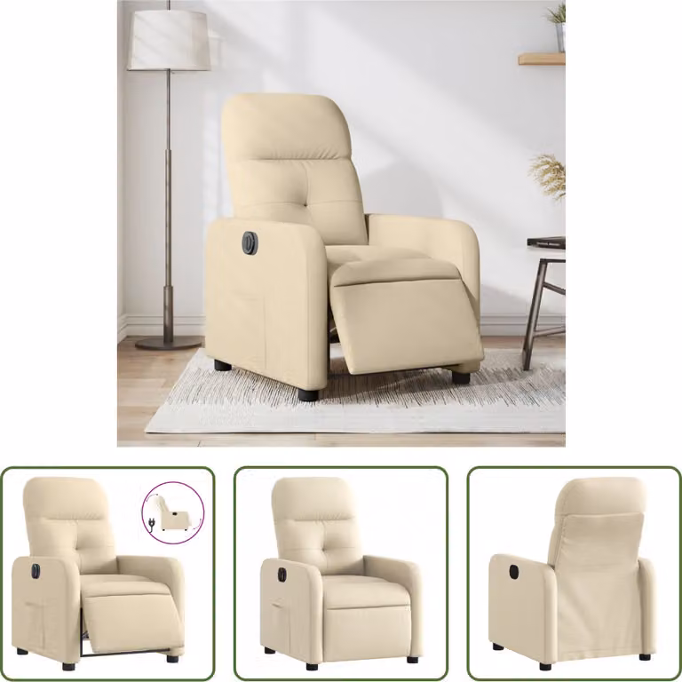 The Living Store Recliner elettrico in tessuto crema