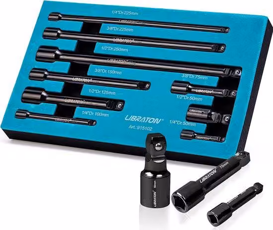 Set di chiavi a bussola da 9 pezzi, 1/2", 3/8", 1/4", set completo di utensili in Cr-V con impugnatura in EVA lucida (doppio rivestimento protettivo antistatico)