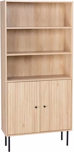 Libreria moderna Sweeek in legno e metallo nero e marrone, L: 80,0 cm, P: 29,0 cm, H: 170,5 cm