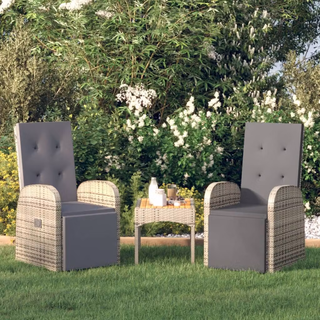 Set di 2 sedie reclinabili da giardino vidaXL in polyrattan grigio con cuscini e braccioli