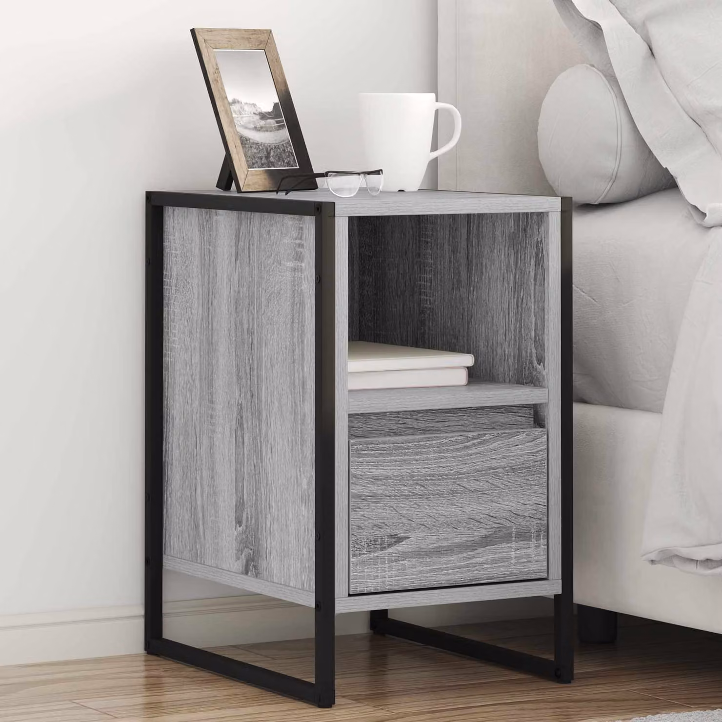 Set di 2 comodini vidaXL in stile industrial, colore grigio opaco, L 39,5 cm x P 30 cm x H 50 cm