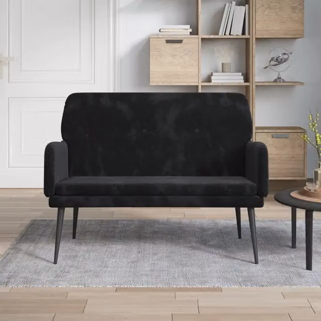 Panca-Sgabello Design Mania in Velluto Nero con Braccioli L: 108 cm, P: 79 cm, H: 79 cm