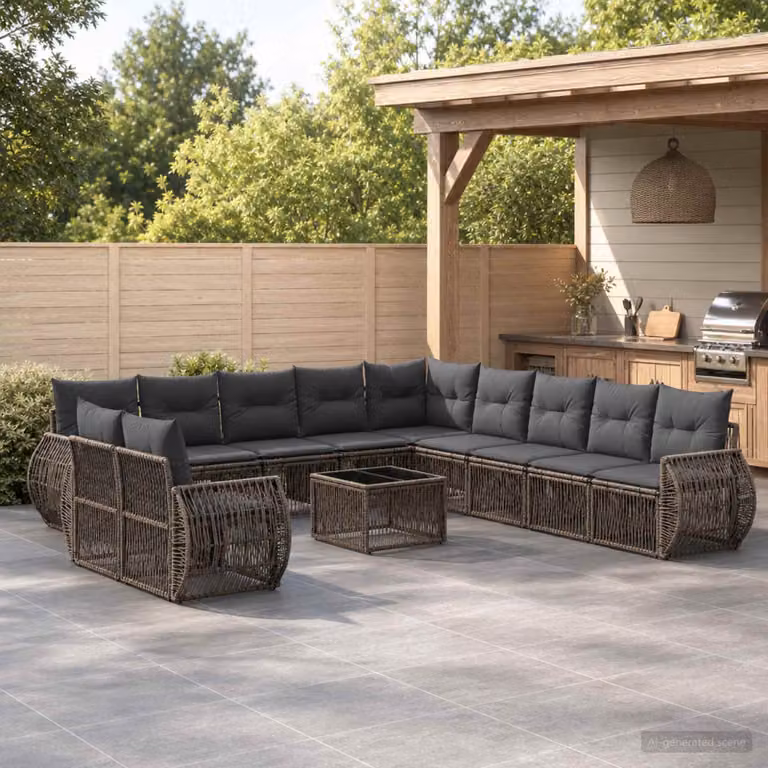 Set Divano da Giardino vidaXL 12 Pezzi a Forma di L con Tavolino, Grigio e Antracite, in Polyrattan con Cuscini Inclusi