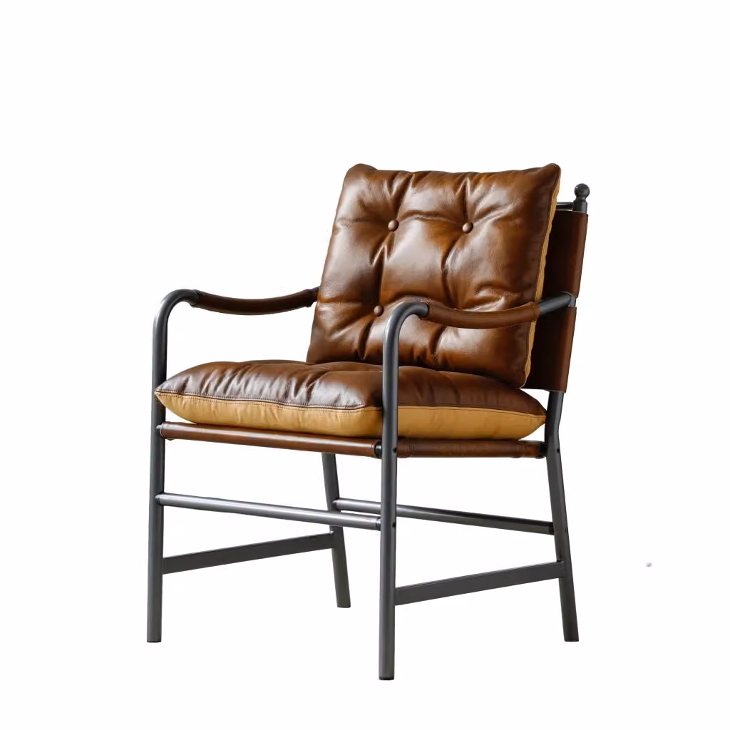 Poltrona moderna Chicfurn in pelle marrone con braccioli e struttura in metallo per soggiorno o ufficio – 2
