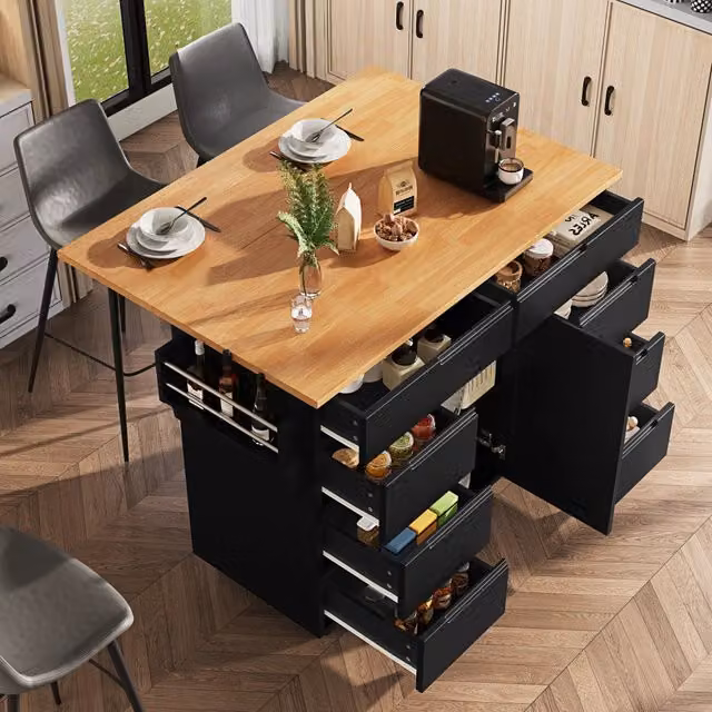 Carrello da Cucina con Cassetti e Ripiano ¨C MINIMAL ¨C Nero, 8 cassetti, ruote