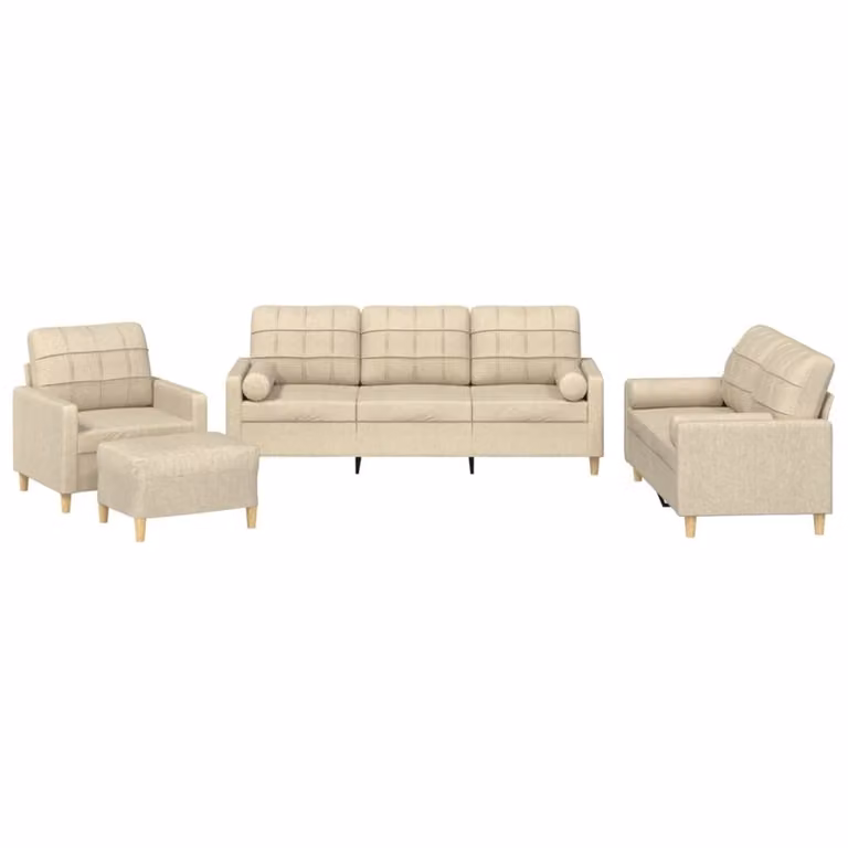 Set Divani 4 pz con Cuscini Crema in Tessuto