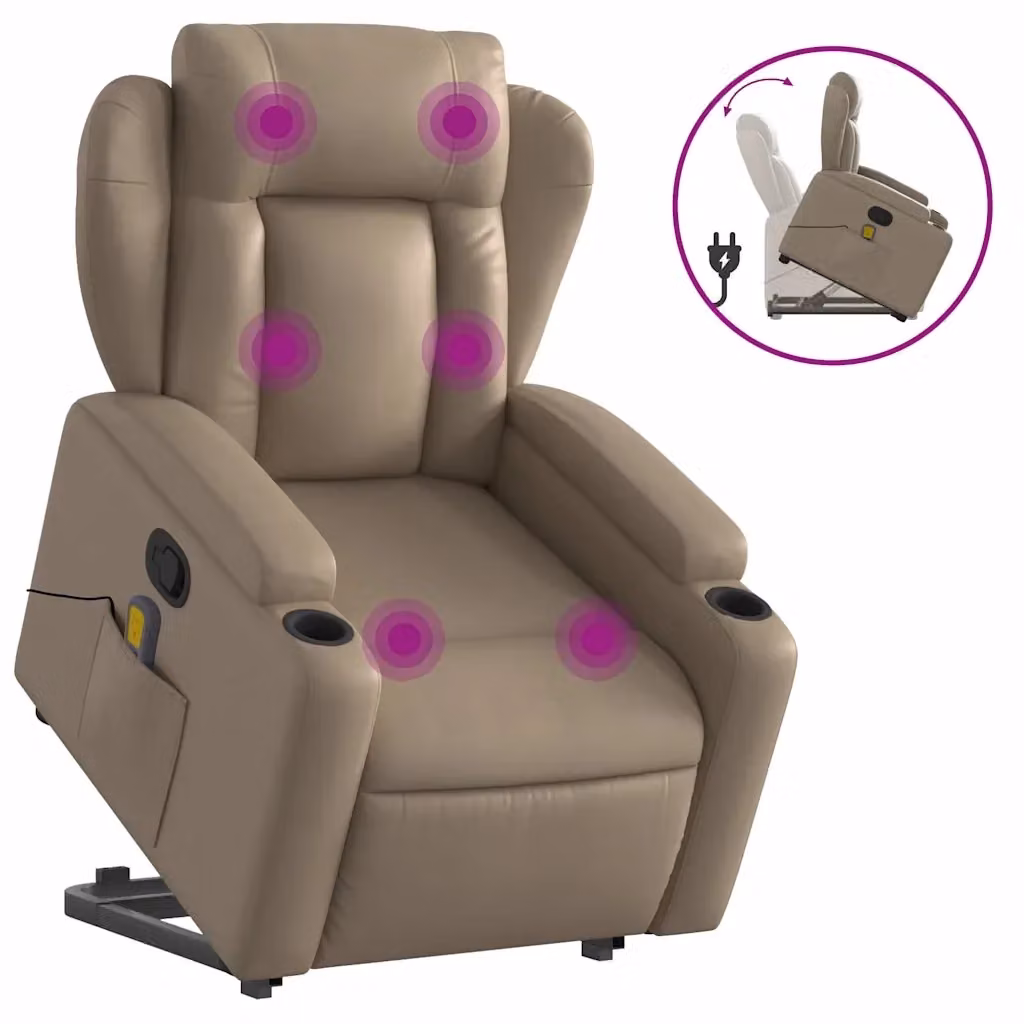 Poltrona Alzapersone con Massaggio Reclinabile vidaXL in Similpelle Beige e Marrone – 2