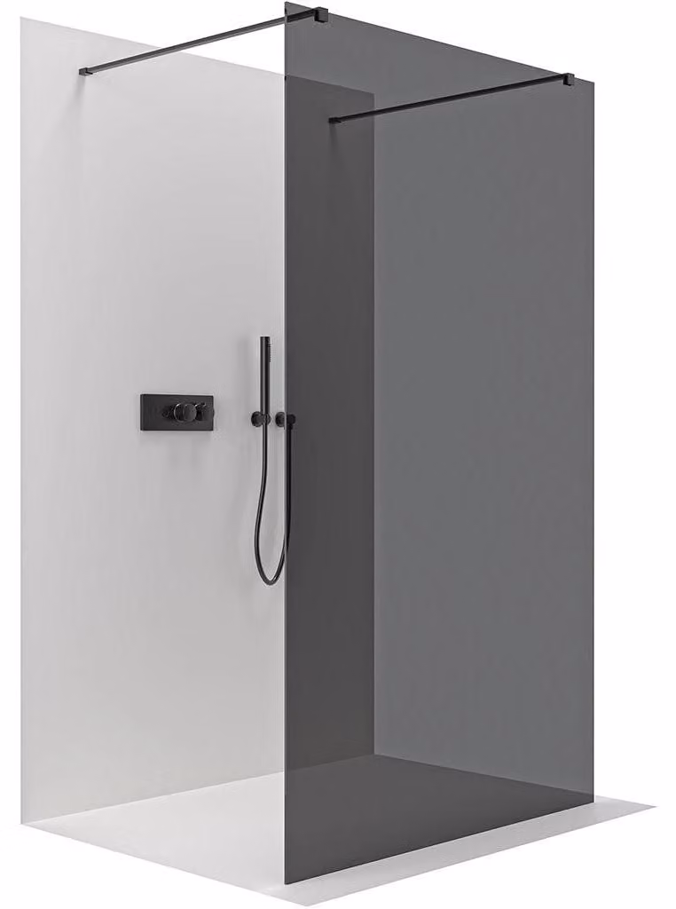 Pannello doccia angolare Walk-in Onyx Duo, versione sinistra/destra, vetro temperato da 8 mm, profilo rettangolare nero opaco, vetro grigio grafite, dimensioni 60x200 cm