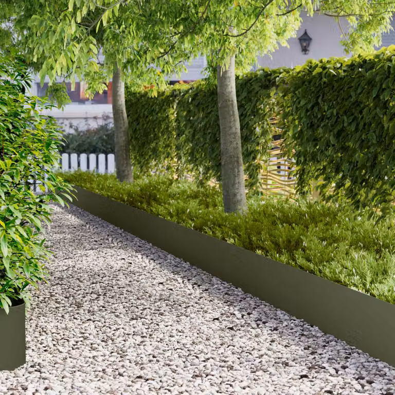 Set di 20 bordure per prato vidaXL in acciaio colore verde oliva, 100 x 22 cm