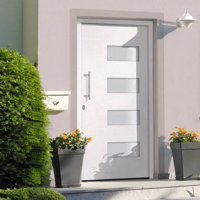 Porta d'Ingresso Moderna vidaXL in Alluminio e PVC Bianco con Inserti in Vetro L: 100 cm, H: 200 cm