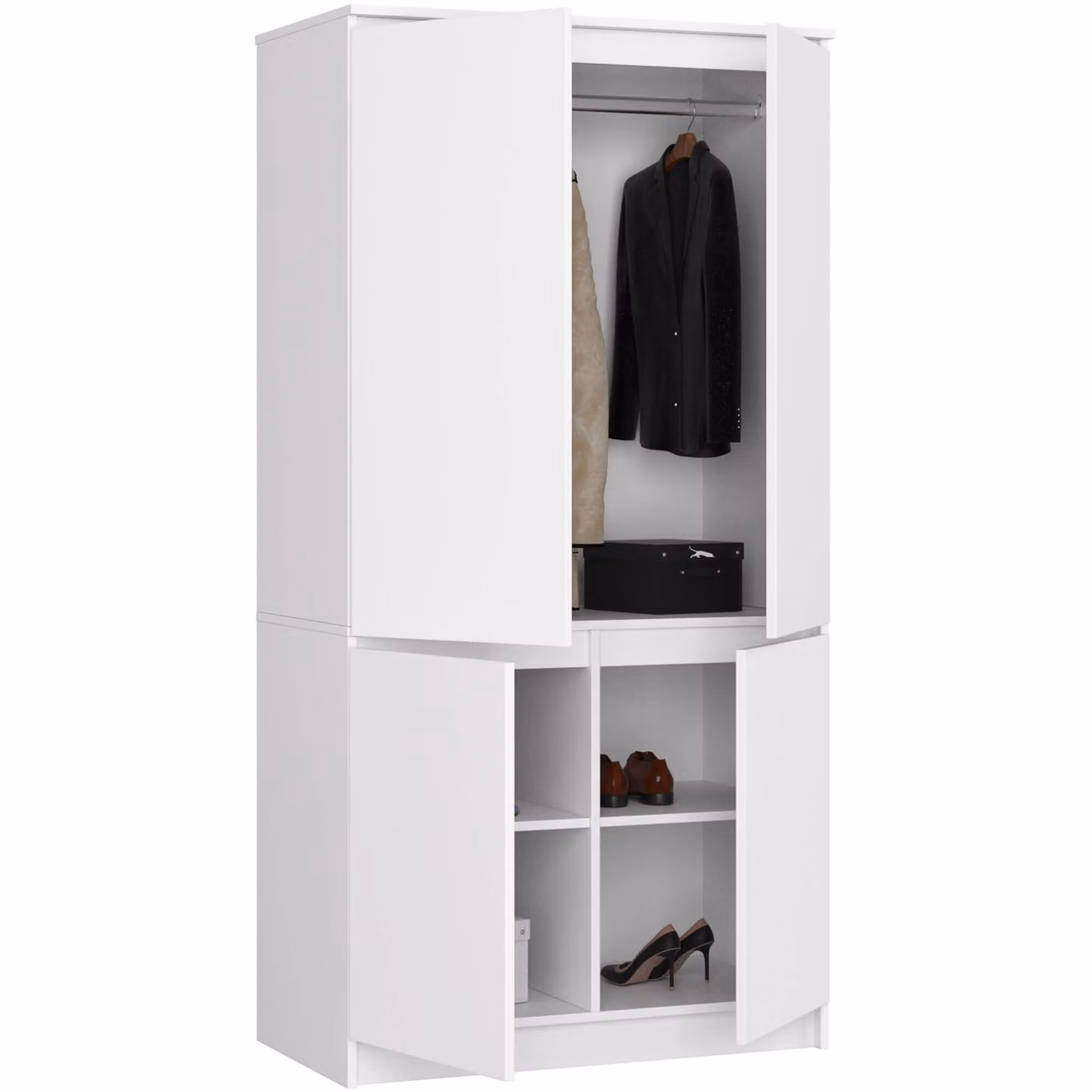 Armadio S90 da 90 cm, guardaroba a 4 ante, 4 scomparti, altezza 180 cm, profondità 51 cm, CLP