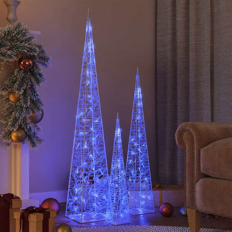vidaXL Set di Coni di Luce LED Decorativi in Plastica Blu e Trasparente per Giardino e Terrazzo