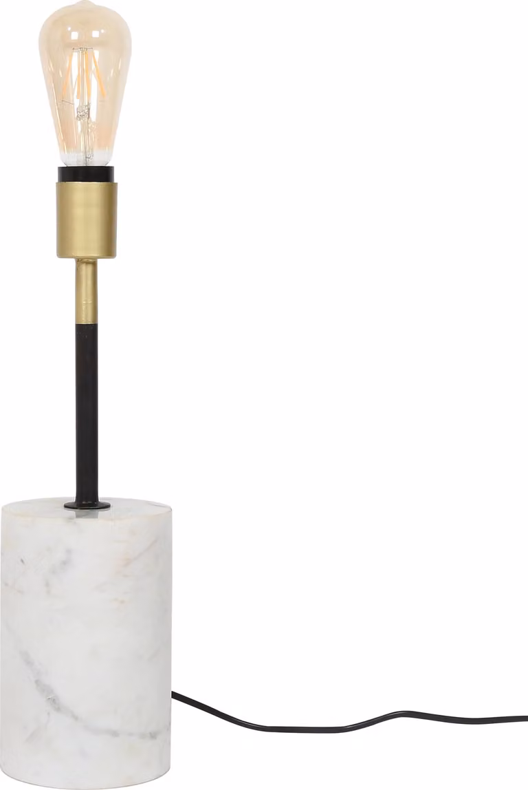 Lampada da tavolo Padiro, dimensioni 12 x 12 x 40 cm - bianca, color ottone e nera - realizzata in metallo e marmo - base in marmo e portalampada aperto