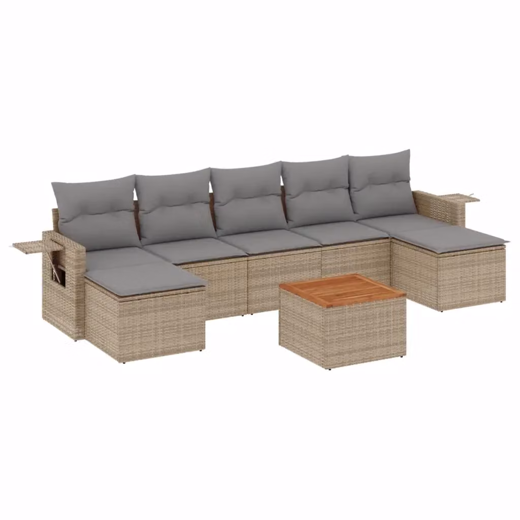 vidaXL Set Divano da Giardino 8 pz a Forma di L in Polyrattan con Cuscini Beige e Grigio – 2