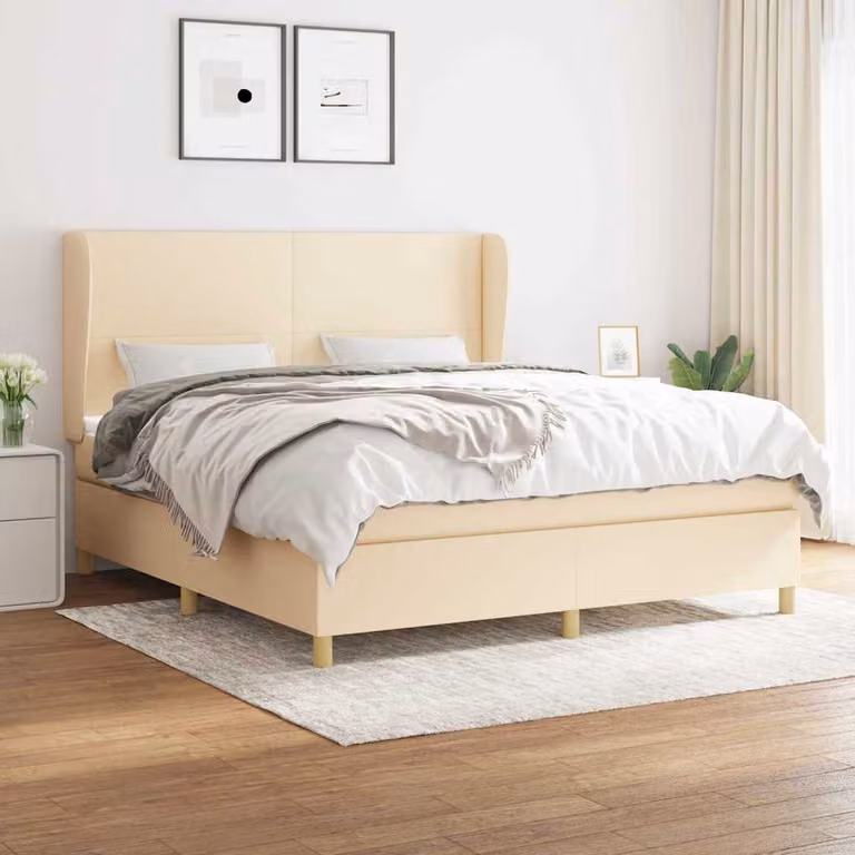 vidaXL Letto Ibrido con Giroletto a Molle e Materasso a Tasche, Colore Beige e Bianco, L/P: 160 x 200 cm