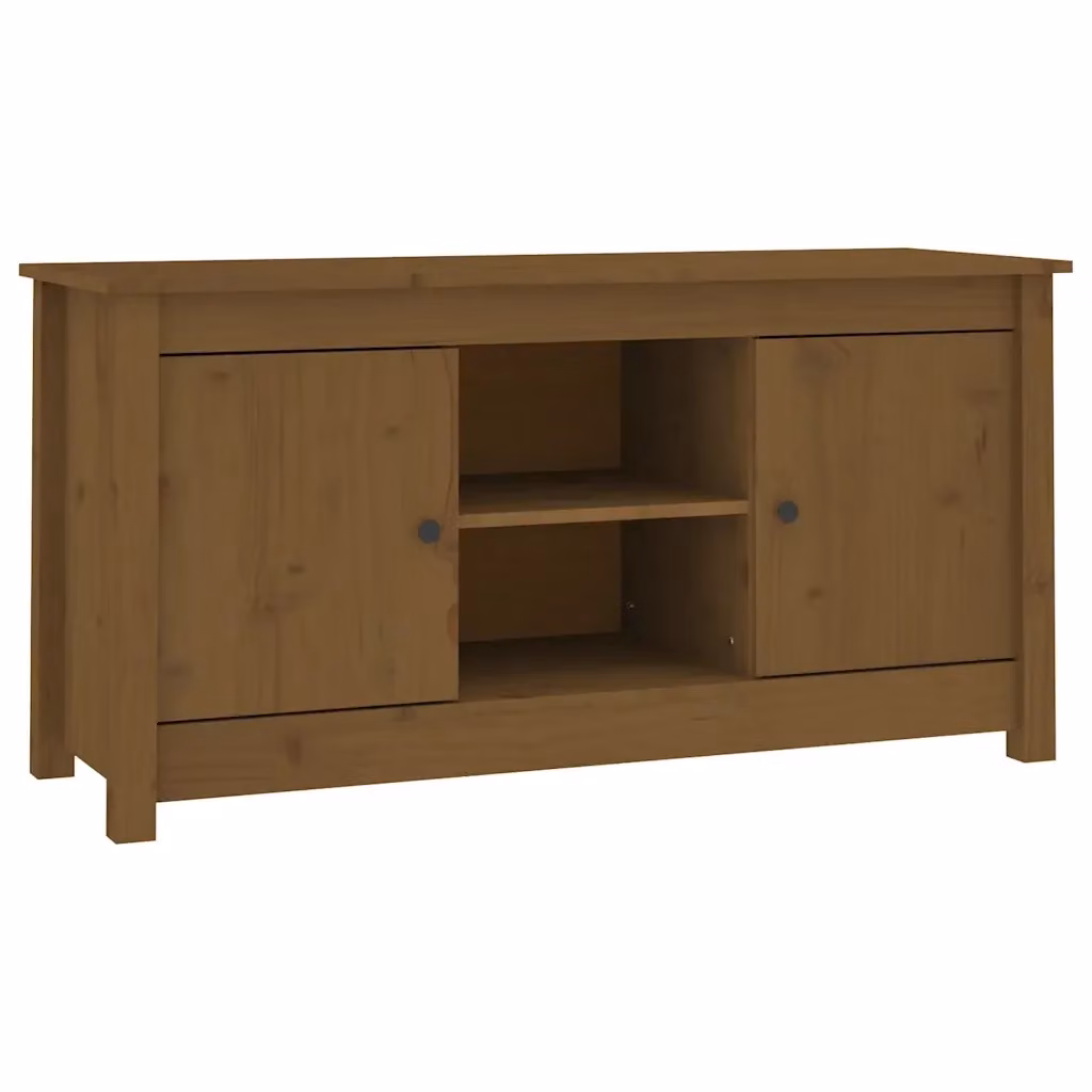 Mobile Porta TV Miele VIDAXL in Legno Massello di Pino Marrone, L: 103 cm, P: 36,5 cm, H: 52 cm – 2