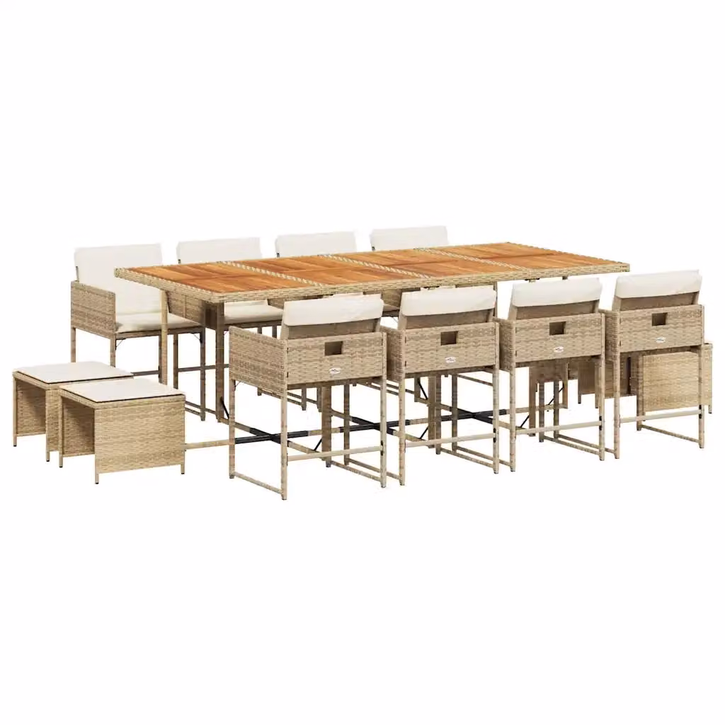 vidaXL Set da Pranzo da Giardino 13 pz in Polyrattan con Cuscini Beige e Legno di Acacia – 2