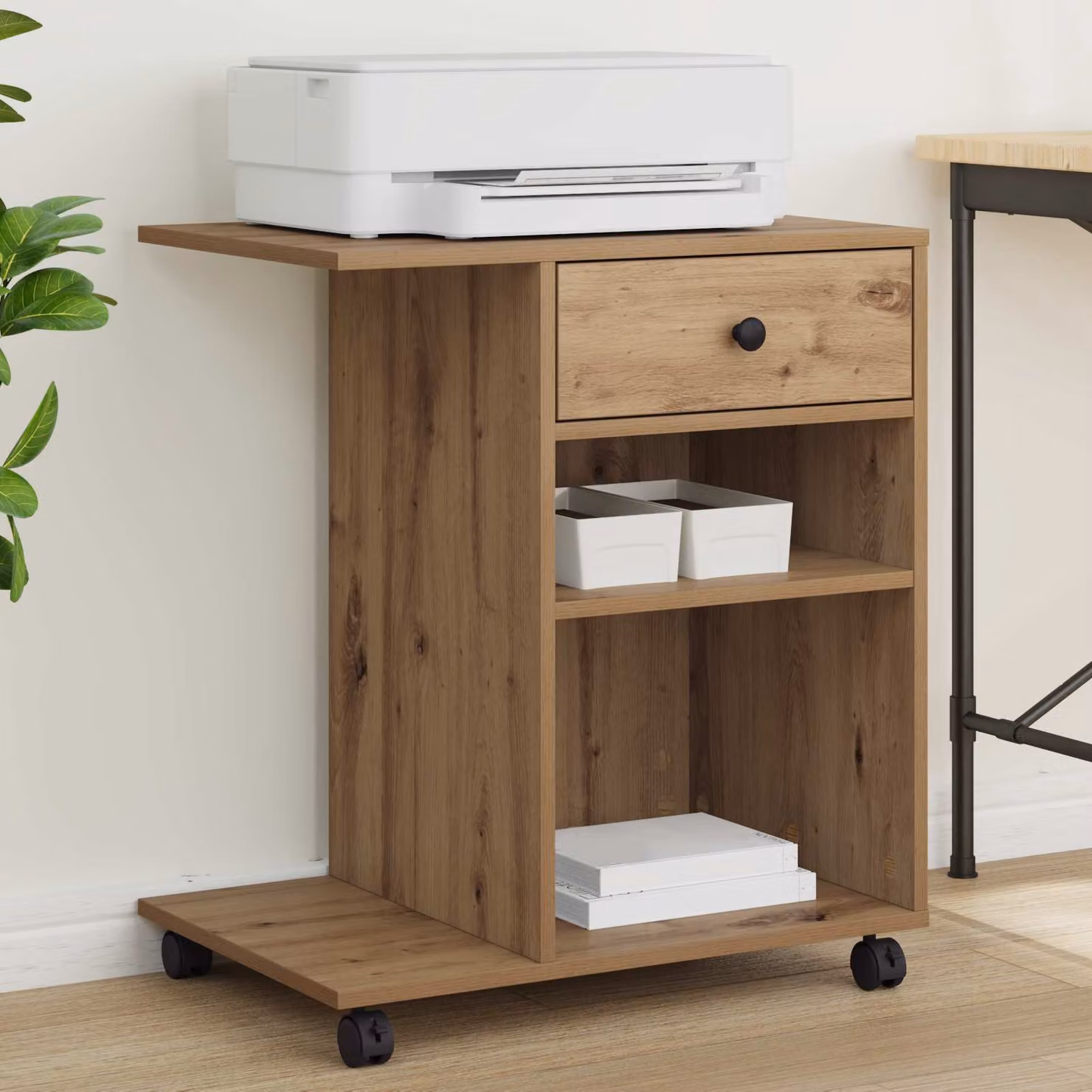 vidaXL Supporto per Stampante Moderno in Legno e MDF, Marrone e Nero, L 60 cm x P 40 cm x H 68,5 cm