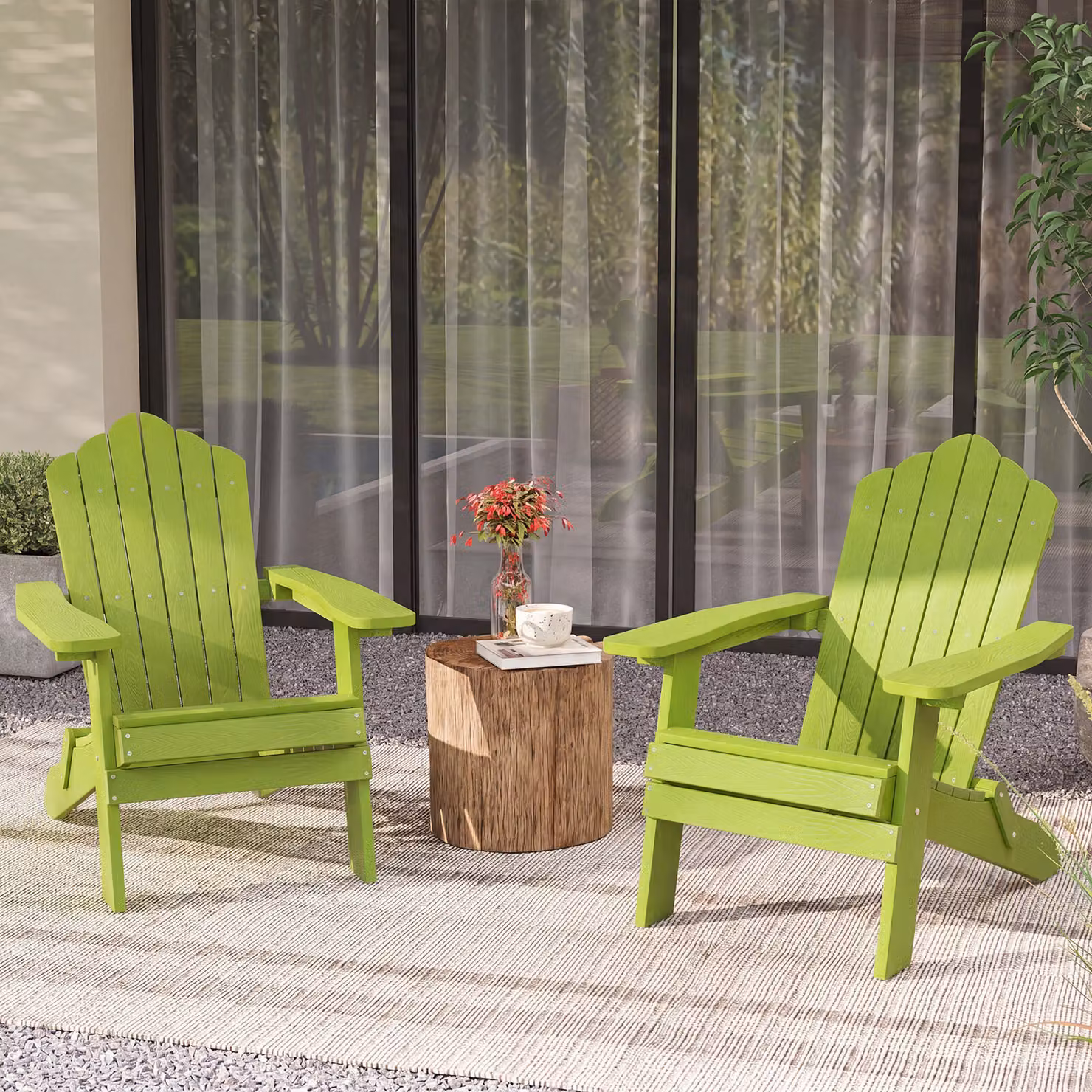 Set di 2 sedie Adirondack pieghevoli Costway in acciaio inossidabile e materiale sintetico resistente alle intemperie, colore verde chiaro