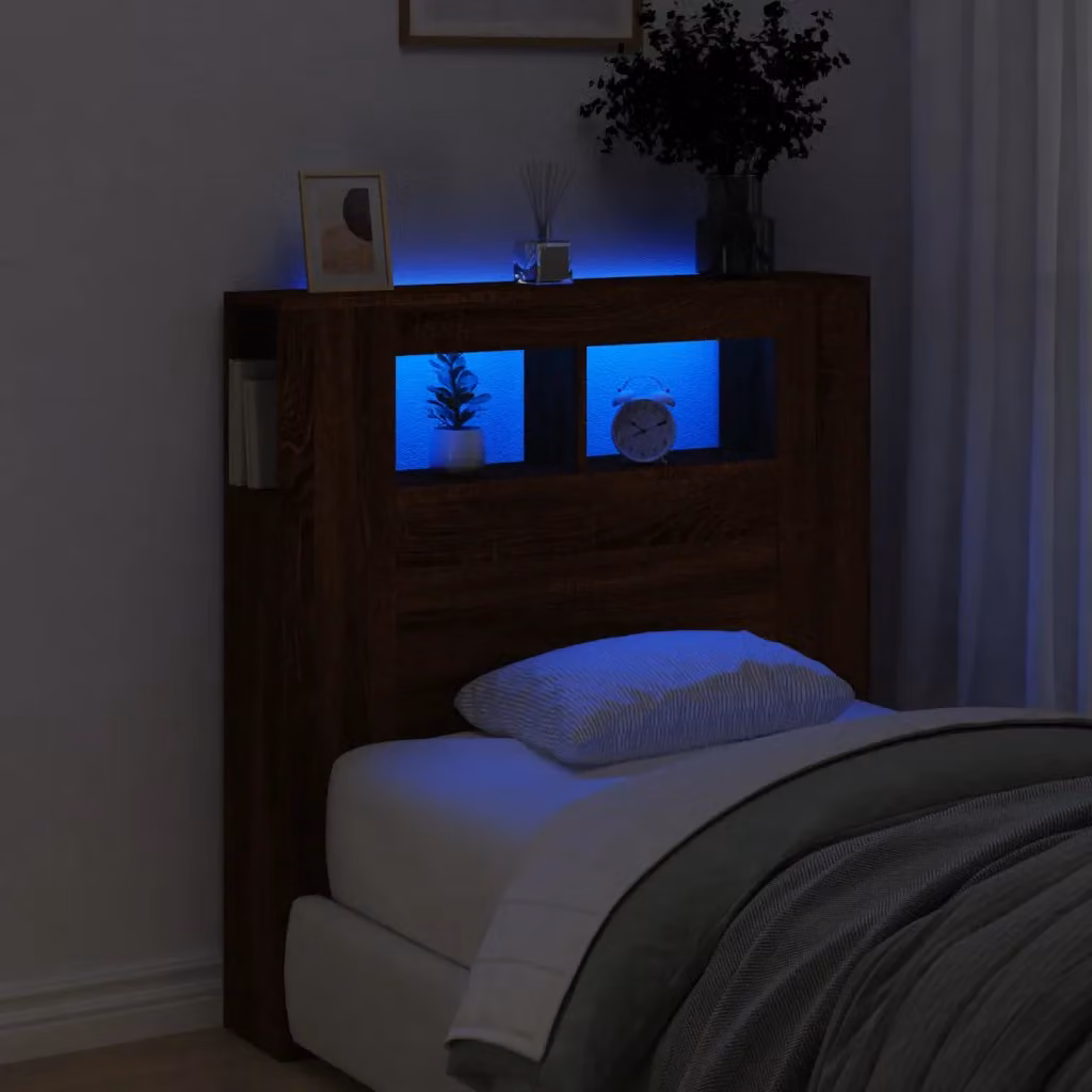 Testiera con LED vidaXL in Rovere Marrone con mensola integrata e porta USB, L 100 x P 18,5 x H 103,5 cm