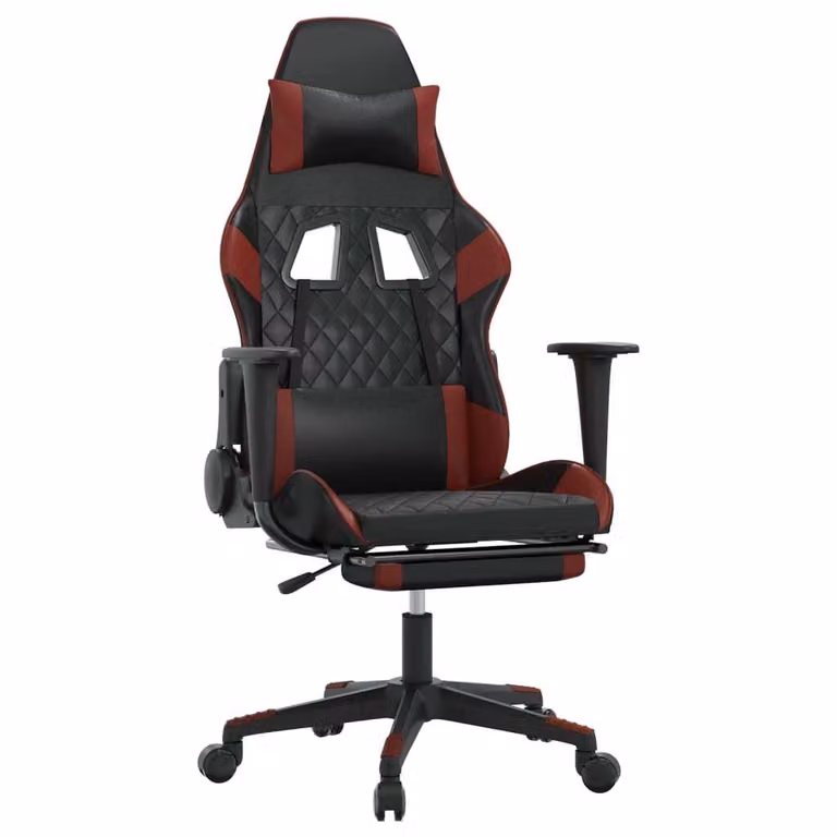 Sedia da Gaming con Poggiapiedi Nero e Rosso Vino in Pelle finta