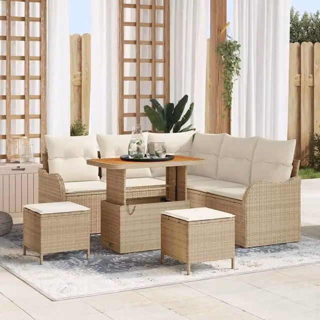 Set Divano da Giardino 8 pz 7-Numero di posti Beige e Crema 3364216