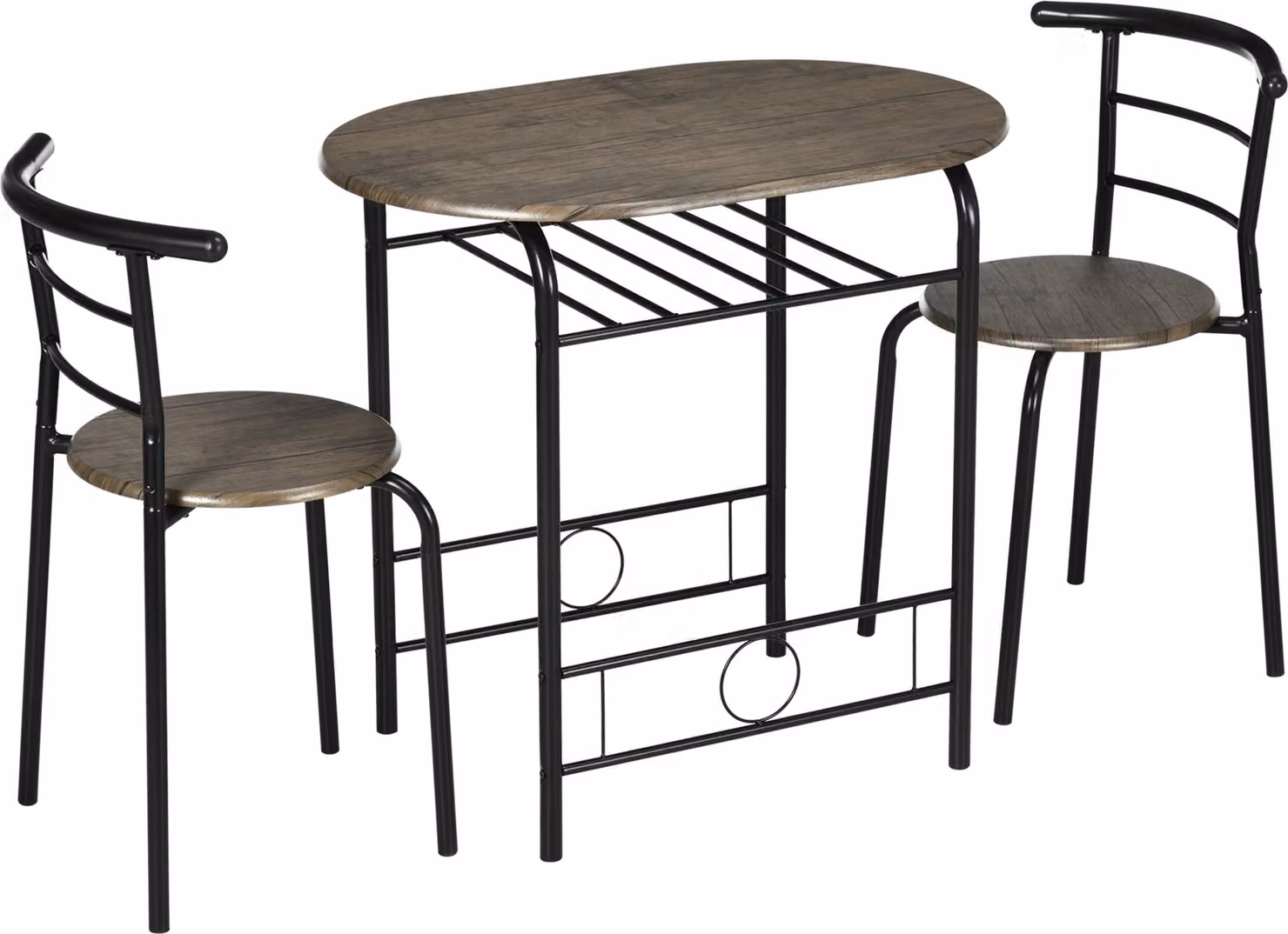 Set bistrot Tavolo da pranzo Tavolo da cucina con sedie Set, 1 tavolo, 2 sedie, 80 cm x 53 cm x 74,5 cm, nero