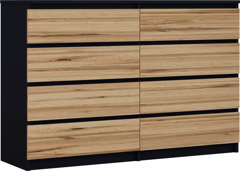 Cassettiera 8 cassetti, colore: nero / rovere Wotan, 138 x 101 x 39 cm