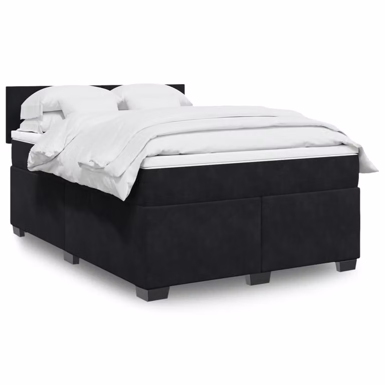 vidaXL Giroletto a Molle con Materasso in Velluto Nero L/P: 160 x 200 cm
