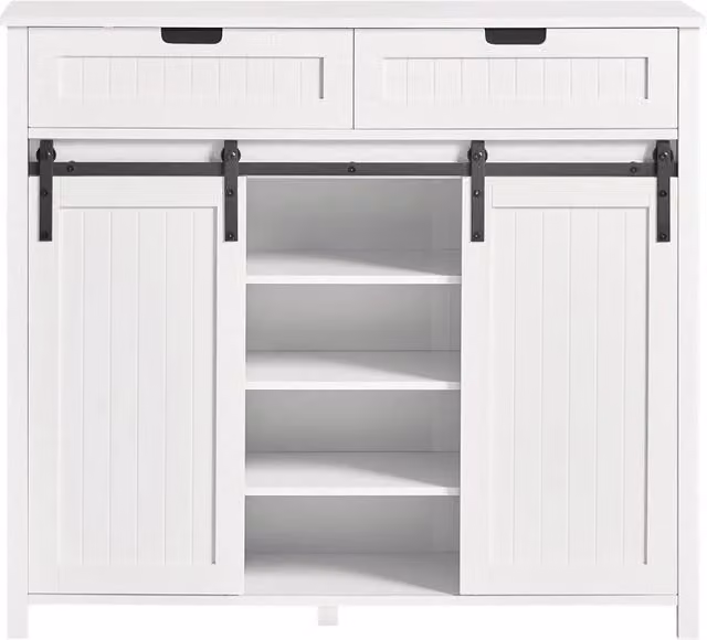 Credenza buffet SoBuy con ante scorrevoli e cassettiera, mobile da cucina moderno bianco, L 104 cm x P 35 cm x H 93 cm