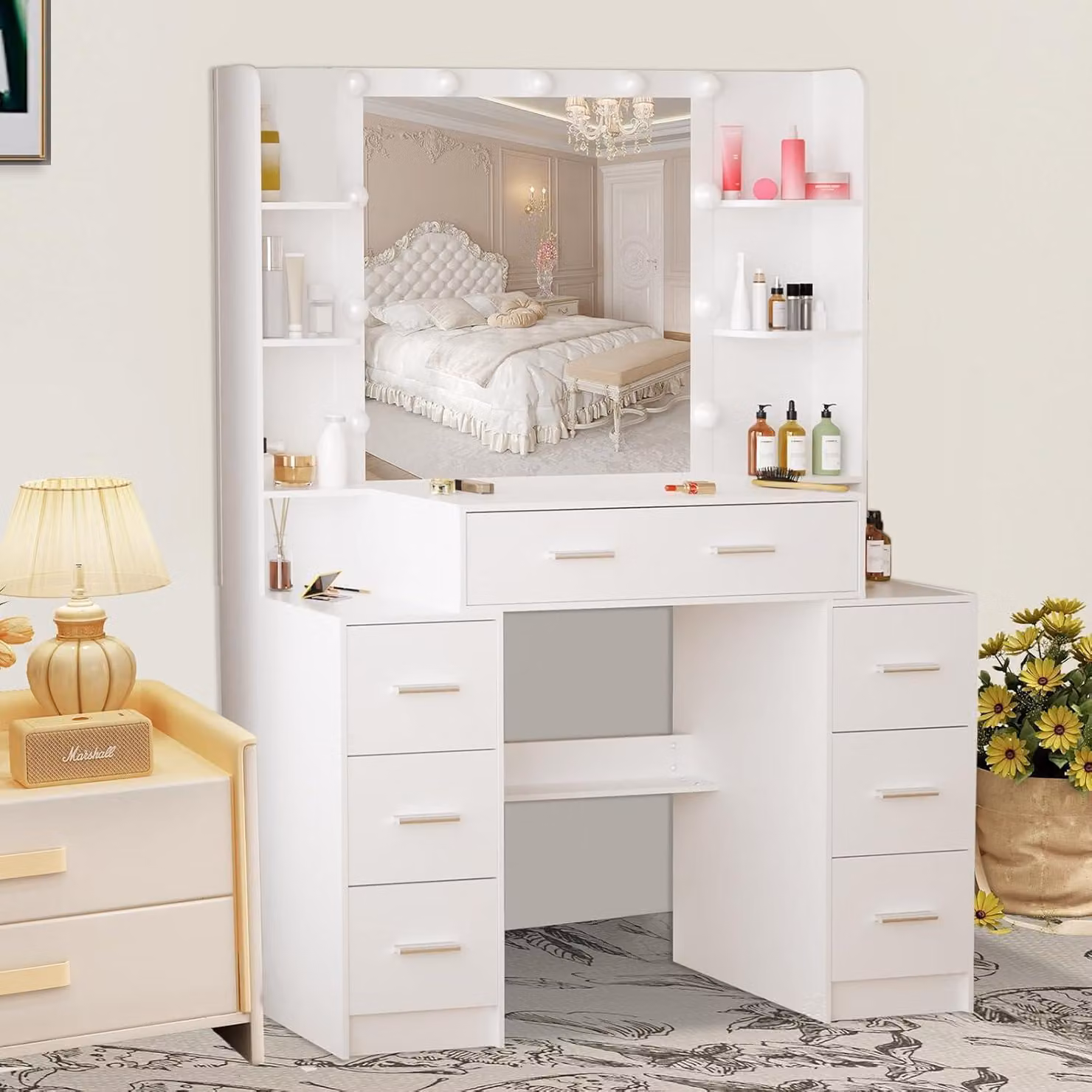 Tavolo da trucco Illuminazione LED specchio trucco tavolo cosmetico 3 colori luminosità