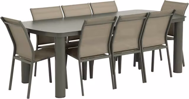Set tavolo da giardino rettangolare Sweeek in alluminio verniciato a polvere con 8 sedie, verde e grigio