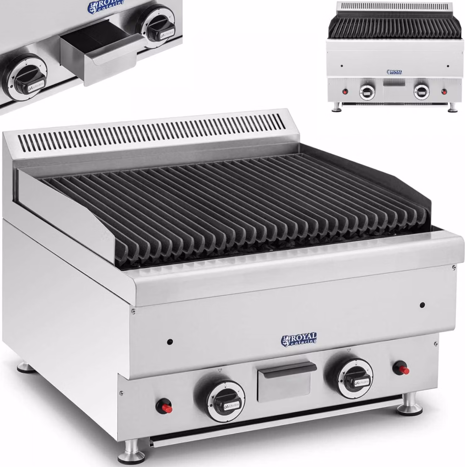 Expondo Royal Catering Grill a pietra lavica - Gas naturale - 2 x 7200 W - 50 x 47 cm - 0 - 460 °C -