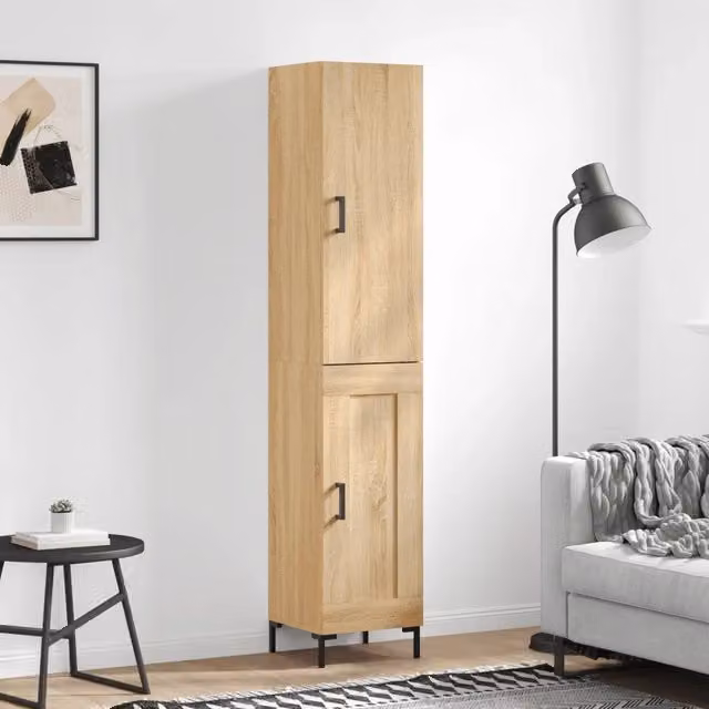 Credenza moderna vidaXL in legno e metallo color beige e rovere, L/P/H: 34,5 x 34 x 180 cm