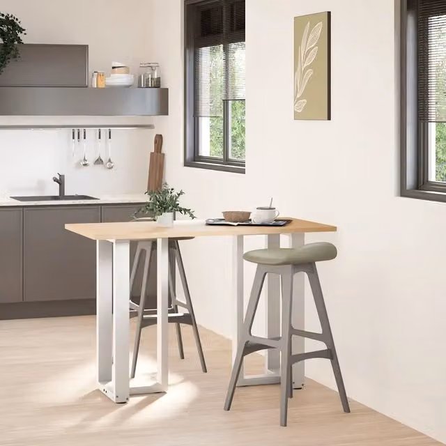 Coppia di gambe per tavolo da bar a forma di T in acciaio lacca bianca, regolabili in altezza, L/P/H: 50 x 35 x 90-91 cm