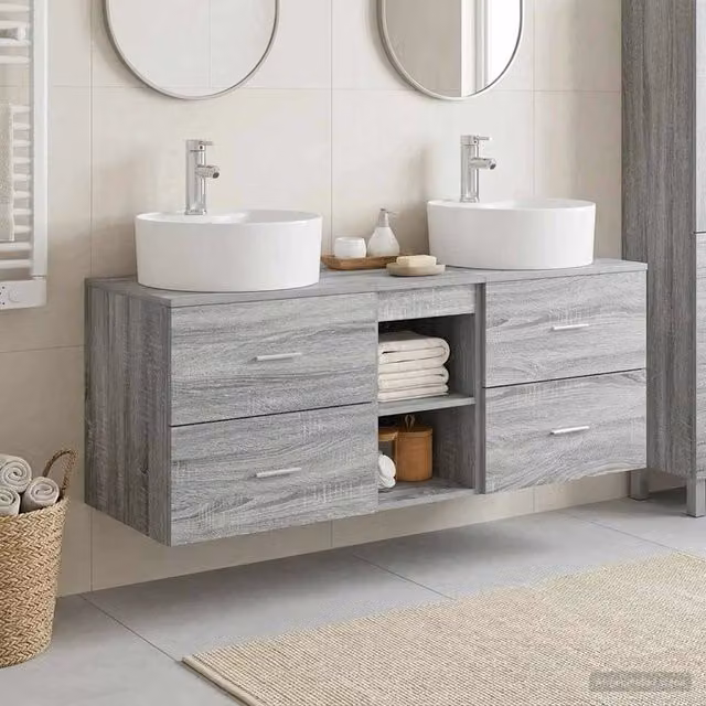 Set di Armadi da Bagno 3 pz Sonoma grigio 129 x 44.5 x 82 cm 3405880