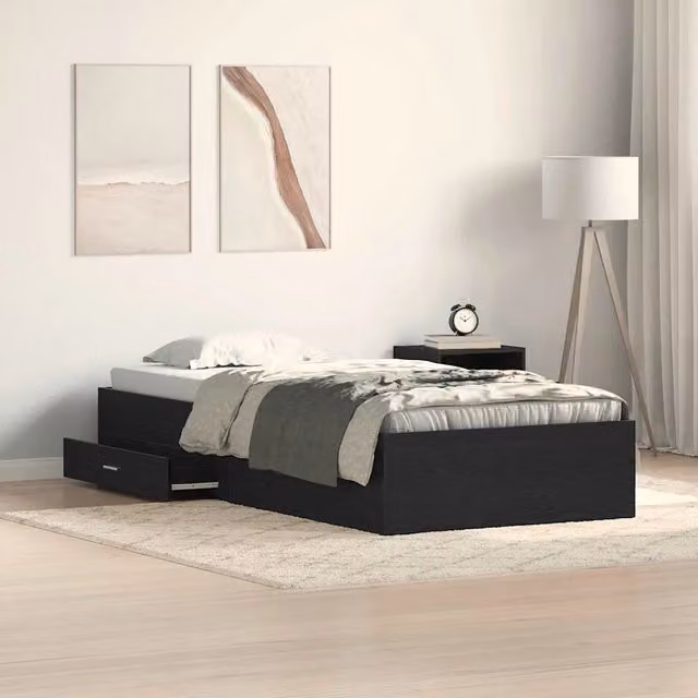 Struttura letto con giroletto in legno multistrato Rovere Nero L/P/H: 190 x 90 x 32 cm