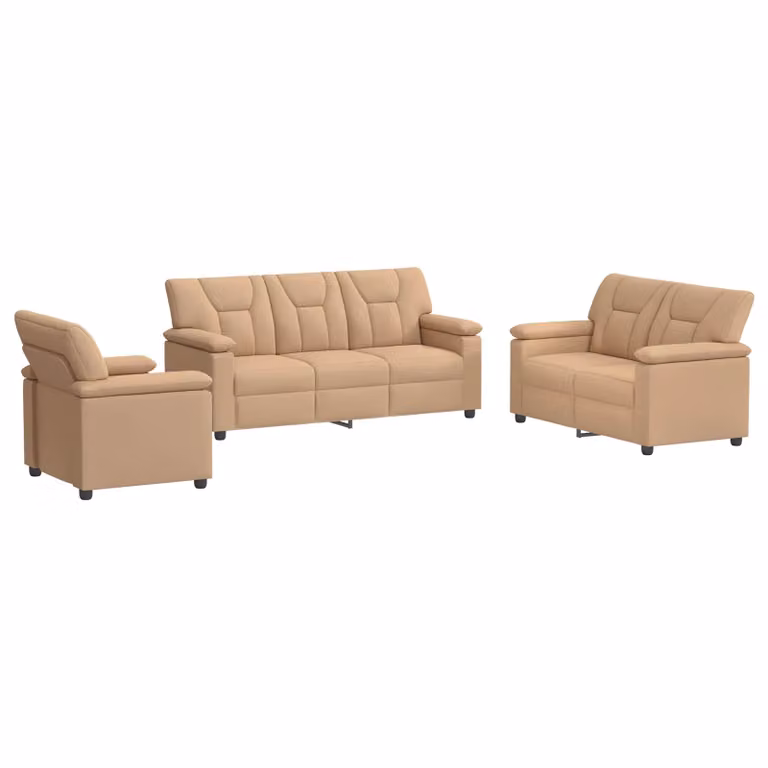 Set di divani 3 pezzi vidaXL in similpelle color beige e marrone con struttura in metallo per soggiorno