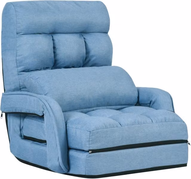 Divano letto pieghevole in tessuto blu con braccioli e struttura in metallo, regolabile in 5 livelli, L: 173 cm, P: 67 cm, H: 12 cm – 1