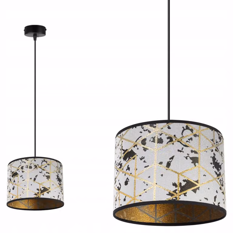 Lampada a sospensione, lampadario, paralume, motivo dorato