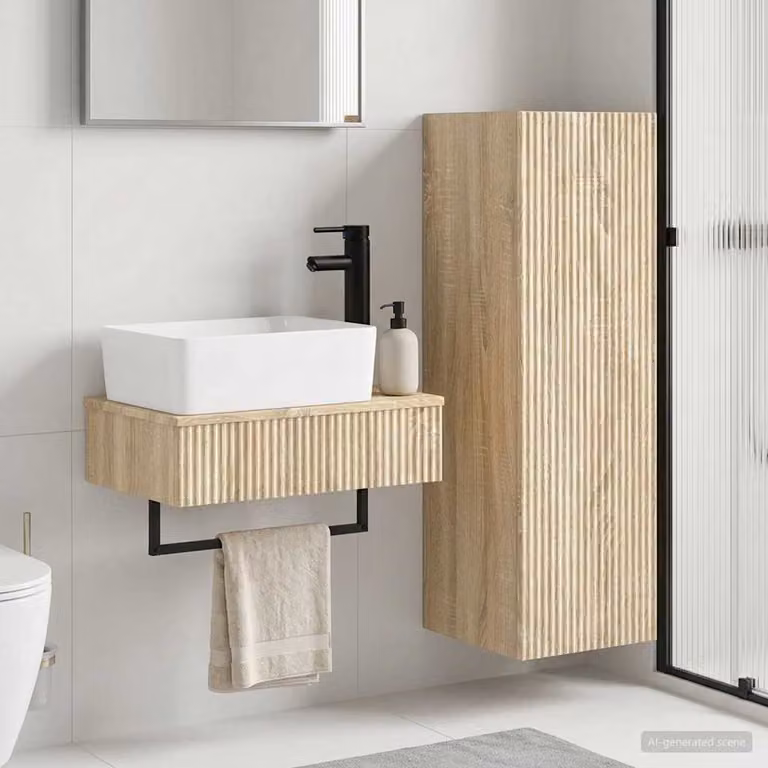 Set di mobili per il bagno moderno vidaXL composto da mobile lavabo e pensile a parete in legno, colore beige e marrone