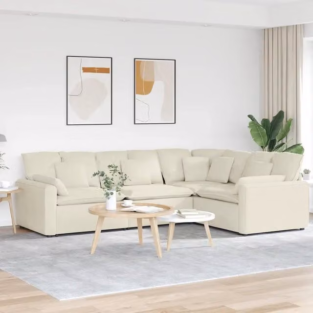 Divano Modulare con Cuscini in Velluto Crema 3321166