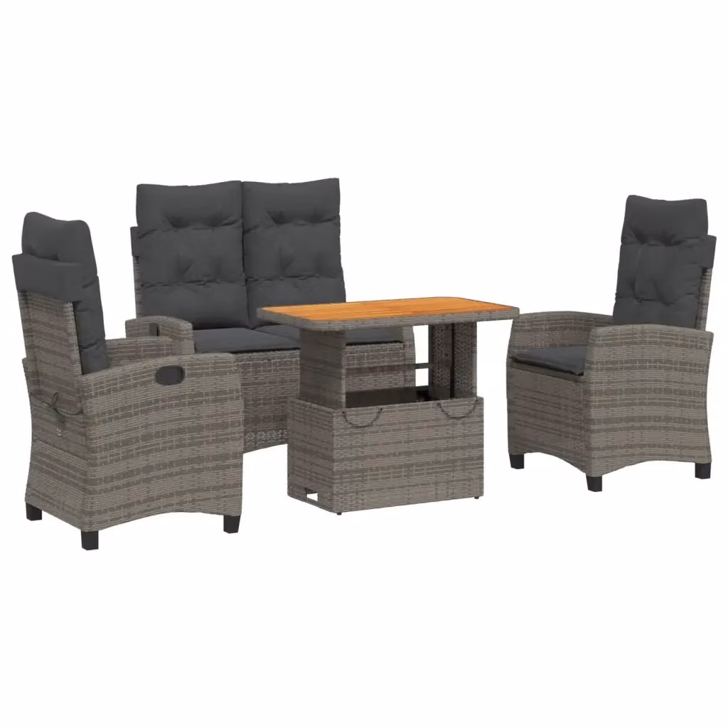 Set da Pranzo da Giardino Moderno vidaXL in Legno di Acacia e Polyrattan Grigio e Marrone con 4 Sedute – 2